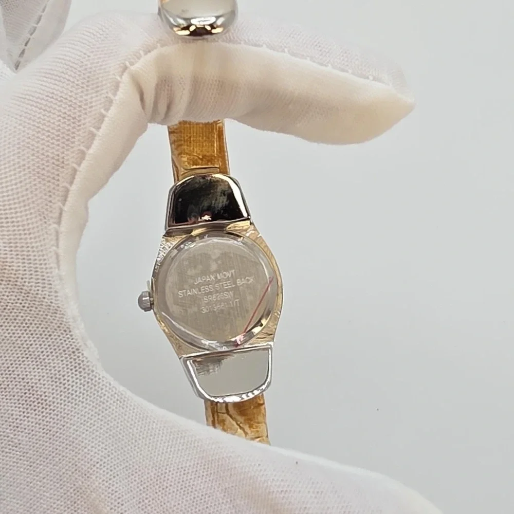 New! AVON Women's Cuff Watch Amber Orange Gemmed Silver Tone New‎ Battery